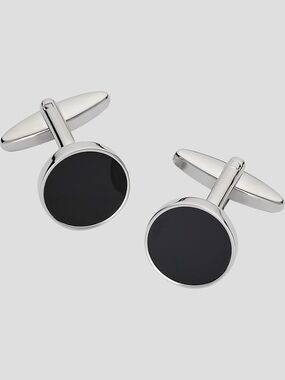 Pronto Uomo Round Onyx Silver Cufflinks Size ACC